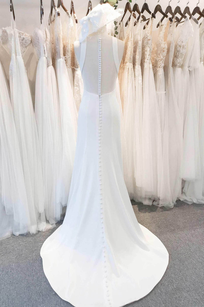 Mermaid Sweep-Brush Train Stretch Satin Wedding Dress CW3122 - COCOMELODY