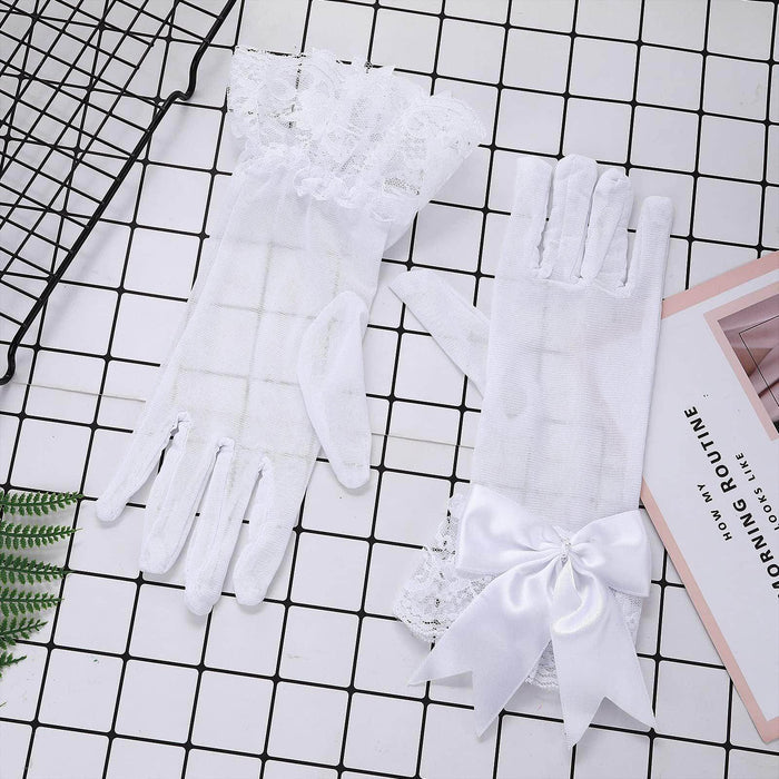 Mesh Gloves Hand-Decorated Lace Lace Bow Short Style Gloves 670423584870 - COCOMELODY