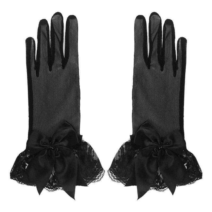 Mesh Gloves Hand-Decorated Lace Lace Bow Short Style Gloves 670423584870 - COCOMELODY
