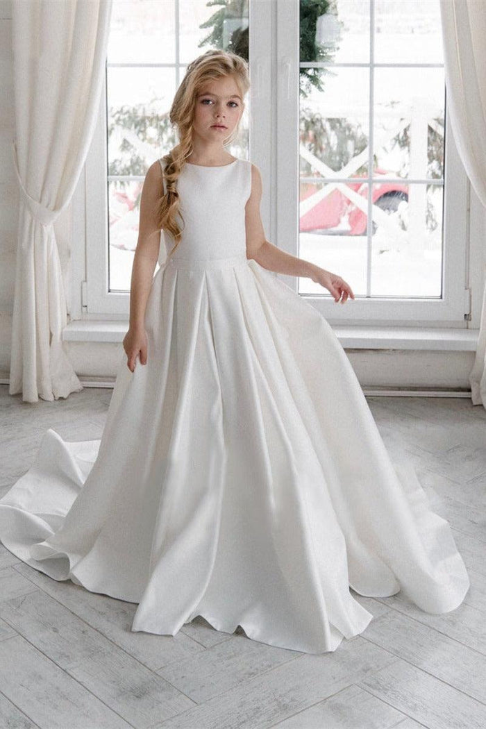 Minimalist Satin Sleeveless Round Neck Flower Girl Dresses 779231096182