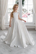 Minimalist Satin Sleeveless Round Neck Flower Girl Dresses 779231096182
