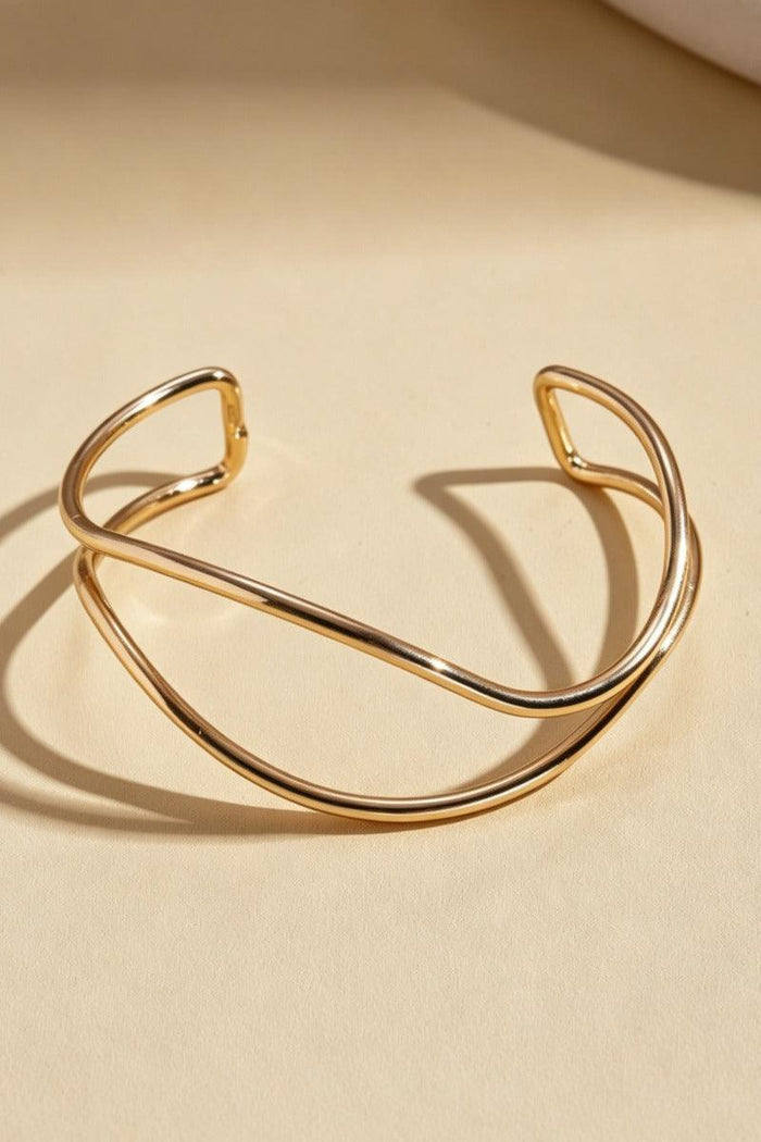 Minimalist Twisted Open Cuff Bracelet Gold Silver Two Tone Wrist Jewelry 1009948316291