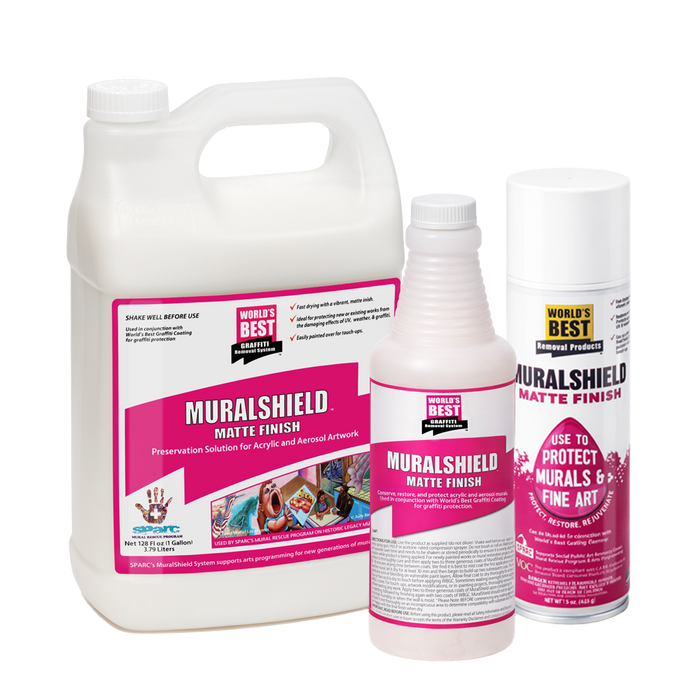 Three bottles of Muralshield Matte Finish on a white background