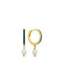 Earrings Ileana Makri Neon Blue Enamel Pearl Hoops Gold Plated O/S Apoella