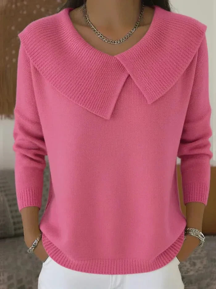 Odette - Blush Ribbed Collar Knit Sweater