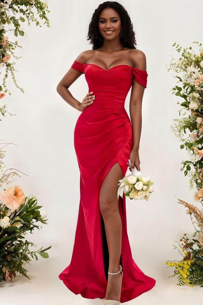 Off-The-Shoulder Bridesmaid Dress with Cap Sleeves CB0803 - COCOMELODY