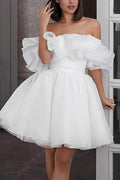 Off-The-Shoulder Mini Organza Wedding Dress CW3395CR - COCOMELODY