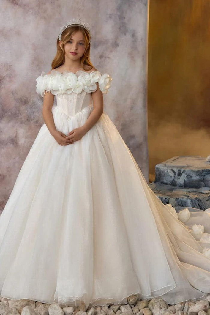 Off-The-Shoulder Organza Flower Tulle Flower Girl Dresses 915511718620