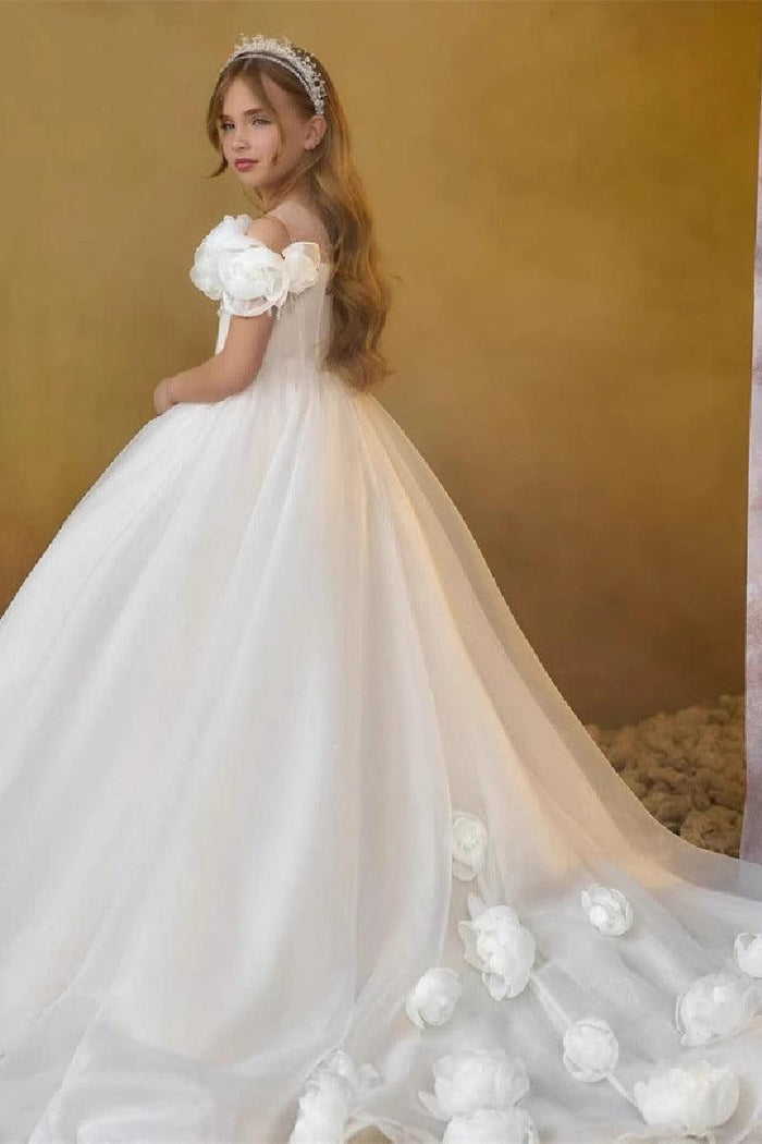 Off-The-Shoulder Organza Flower Tulle Flower Girl Dresses 915511718620
