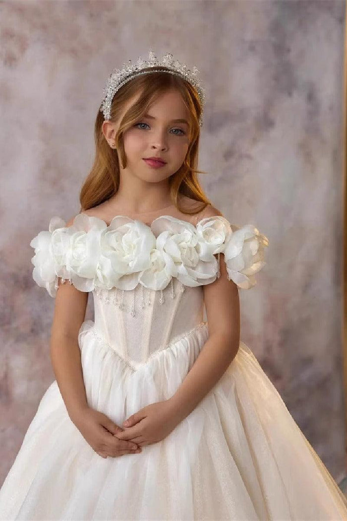 Off-The-Shoulder Organza Flower Tulle Flower Girl Dresses 915511718620