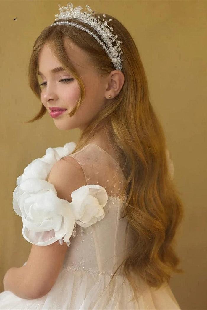 Off-The-Shoulder Organza Flower Tulle Flower Girl Dresses 915511718620