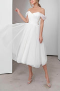 Off-The-Shoulder Sleeveless TulleLittle White Dress CW3387 - COCOMELODY