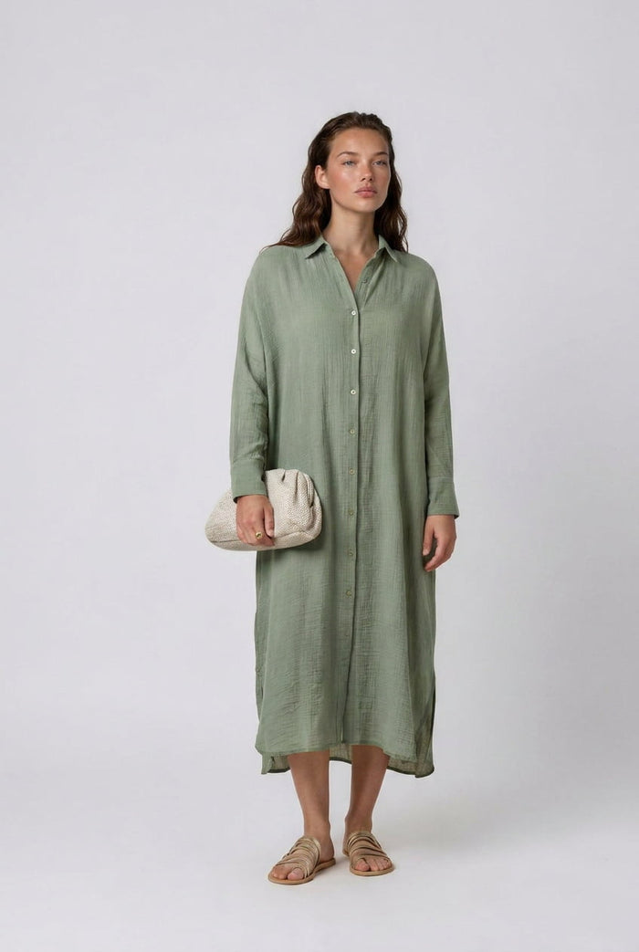 Shirtdress APLA Omega Crinkled Shirtdress Green O/S / Green Apoella