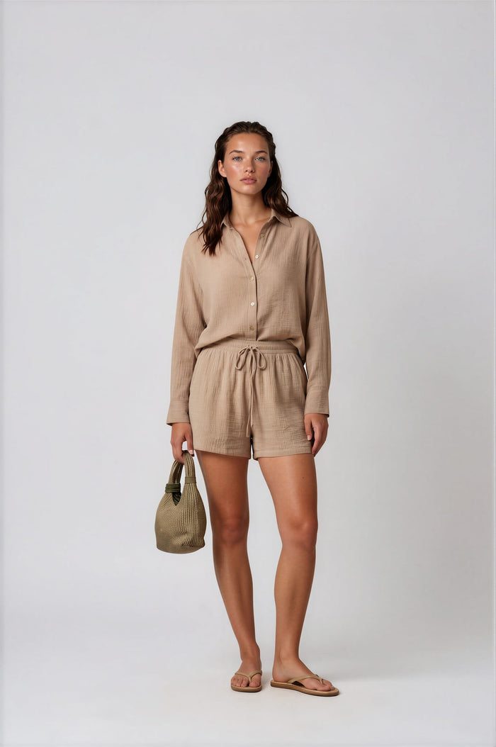 Shirts APLA Omikron Crinkled Shirt Beige Apoella