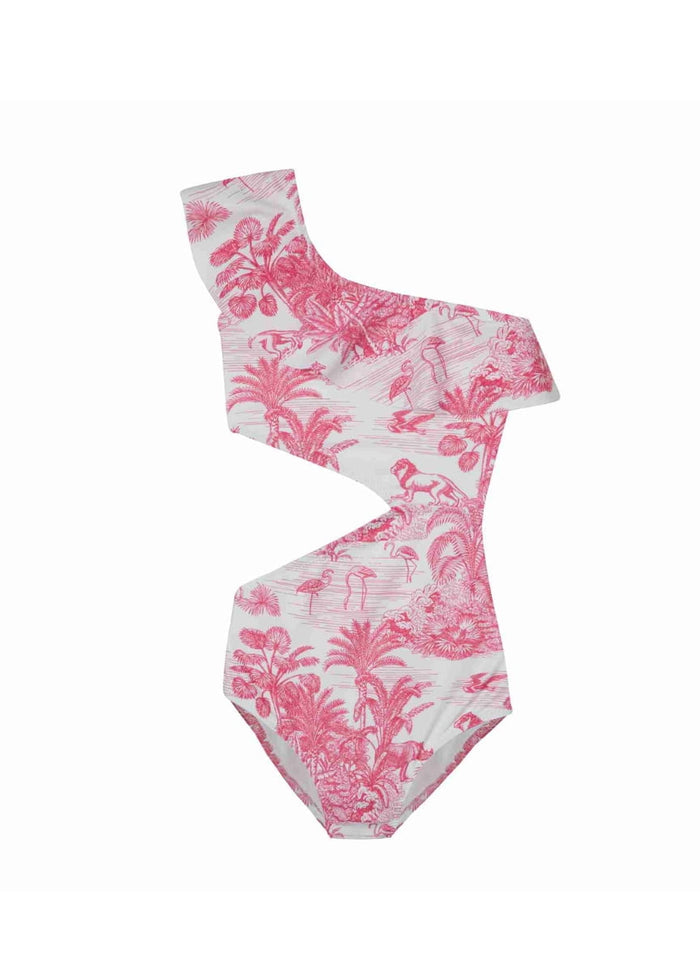 One-Piece Marie Raxevsky One Shoulder Cut Out One Piece Jungle Pink Apoella