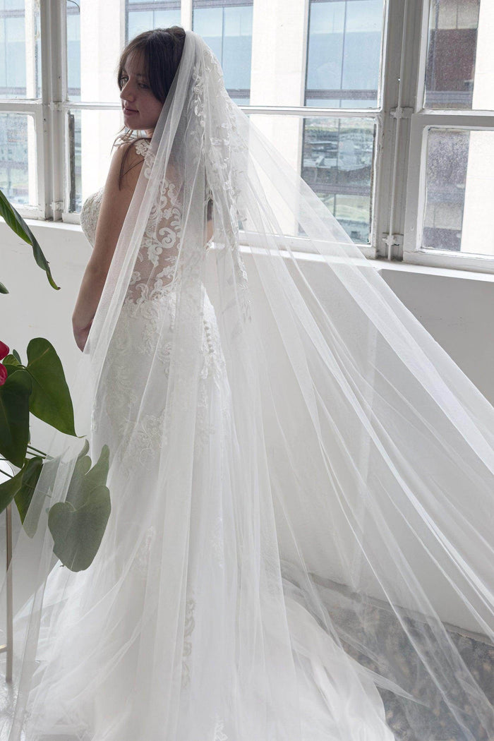 One-tier Lace Edge Lace Tulle Cathedral Veils with Appliques Beading CV0326 - COCOMELODY