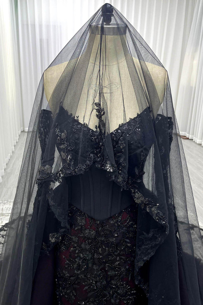 One-tier Lace Edge Tulle Chapel Veils with Appliques Beading CV0396 - COCOMELODY