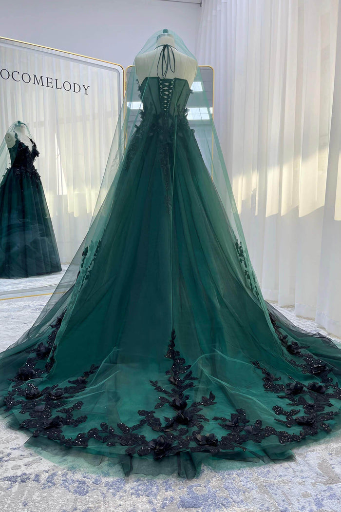 One-tier Lace Edge Tulle Chapel Veils with Appliques CV0400 - COCOMELODY