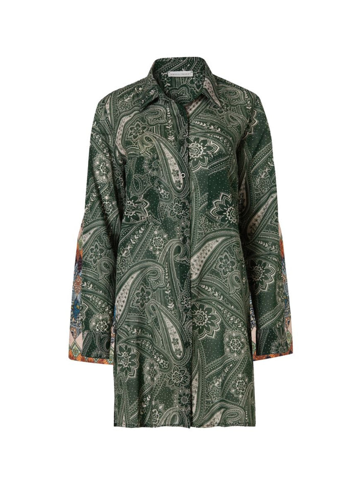 Shirtdress Stefania Frangista Palmira Short Shirtdress Paisley Green Apoella