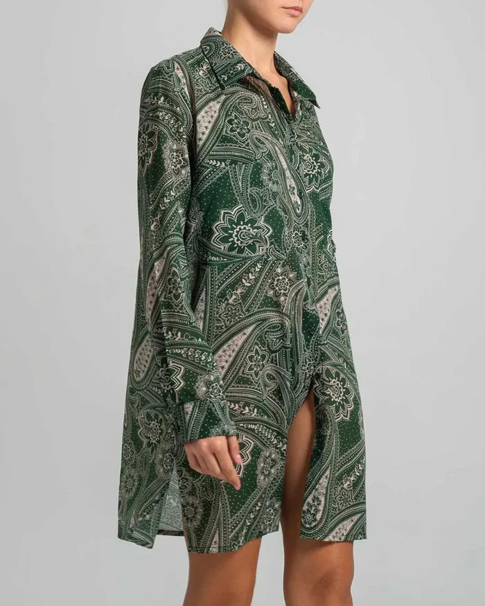 Shirtdress Stefania Frangista Palmira Short Shirtdress Paisley Green Apoella