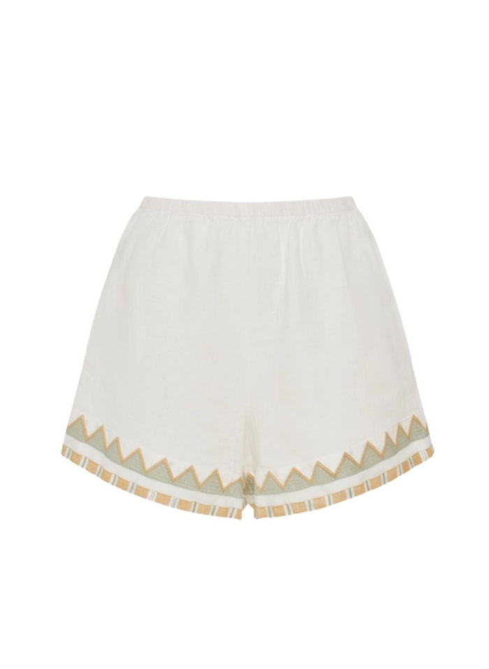 Shorts Greek Archaic Kori Papyrus Elastic Waist Shorts White/Multi Mint Apoella