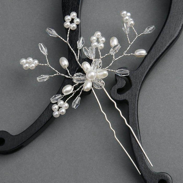 Pearl Bridal headpiece White Crystal hairpin Wedding accessories Hairpin Wedding accessories 613386276979 - COCOMELODY