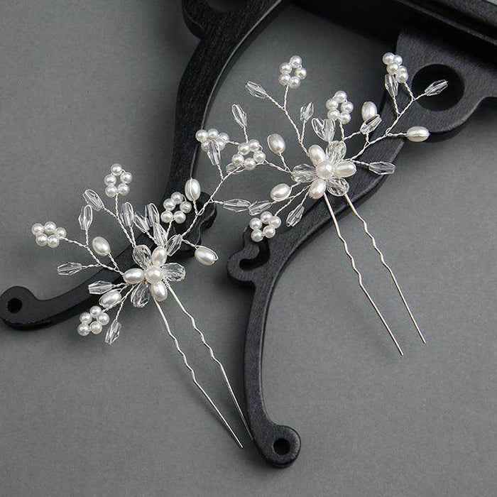 Pearl Bridal headpiece White Crystal hairpin Wedding accessories Hairpin Wedding accessories 613386276979 - COCOMELODY