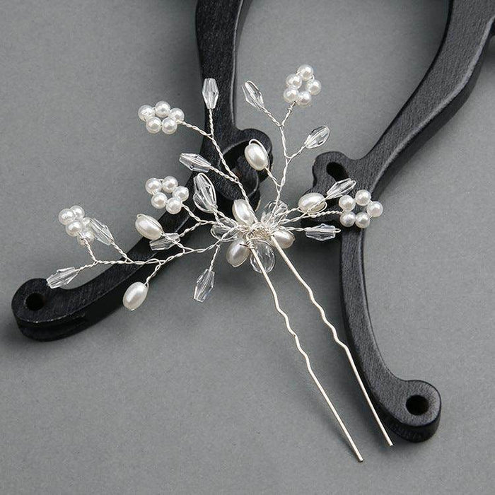 Pearl Bridal headpiece White Crystal hairpin Wedding accessories Hairpin Wedding accessories 613386276979 - COCOMELODY