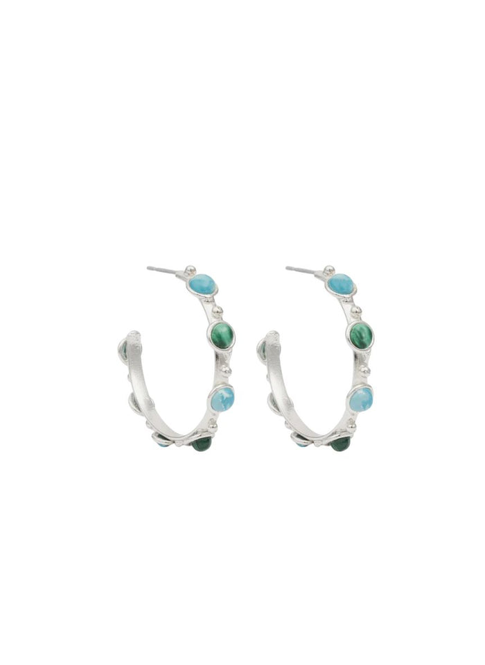 Earrings Sylvia Toledano Petit Candy Hoop Silver Earrings Larimar/Malachite O/S Apoella