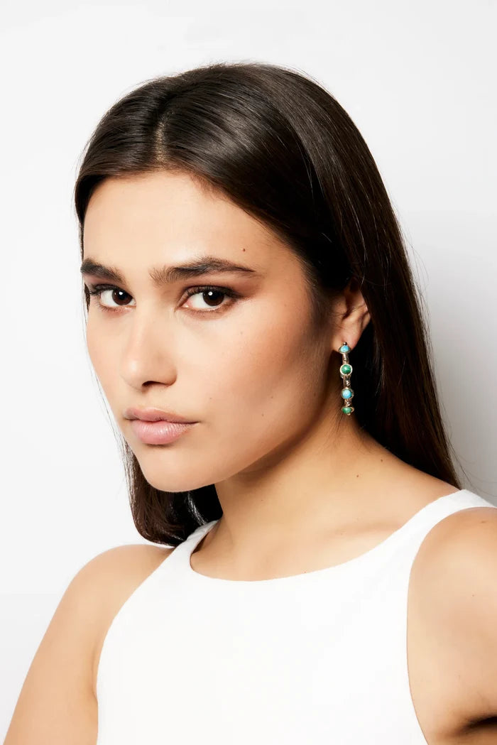 Earrings Sylvia Toledano Petit Candy Hoop Silver Earrings Larimar/Malachite O/S Apoella