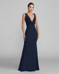 Petite Navy Sleeveless V Neck Mermaid Gown With Bow Mac Duggal