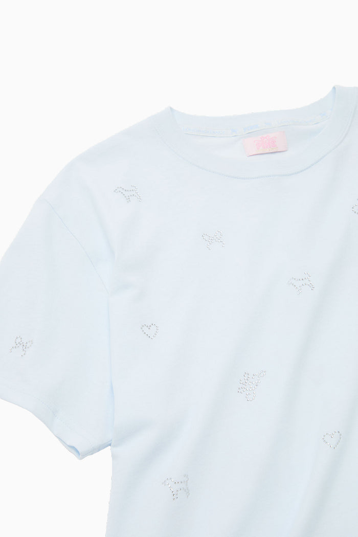 PINK x LoveShackFancy Campus Cotton Tee - GLACIAL MIST