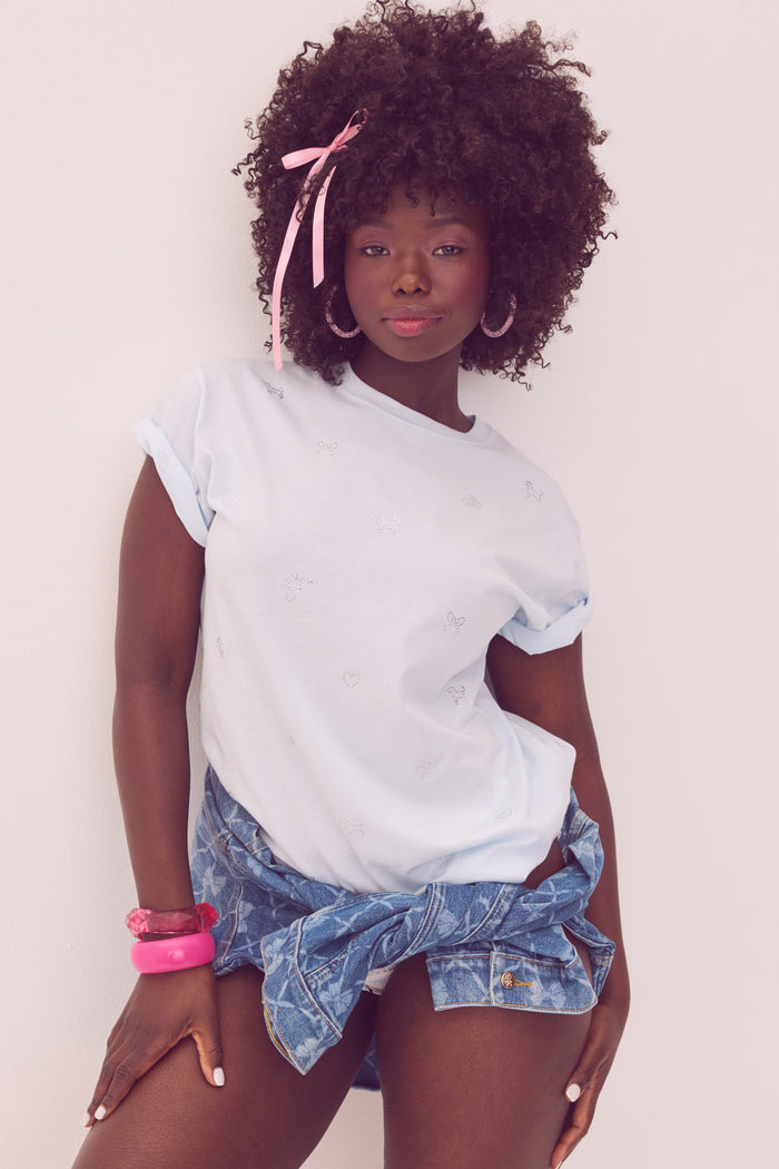 PINK x LoveShackFancy Campus Cotton Tee - GLACIAL MIST
