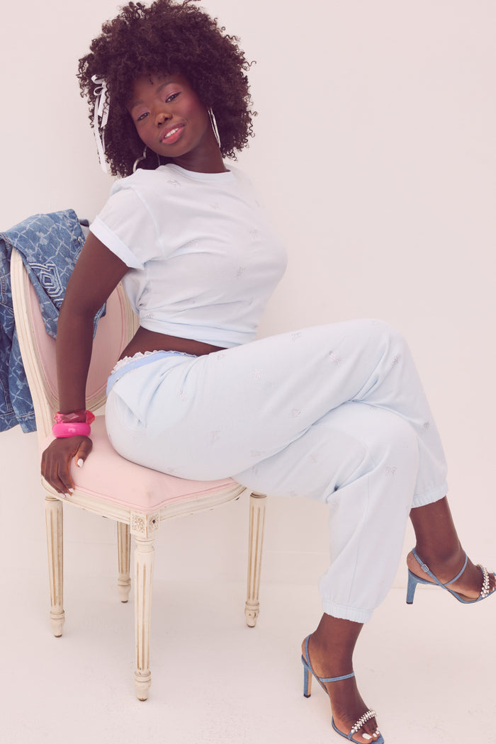 PINK x LoveShackFancy Campus Cotton Tee - GLACIAL MIST