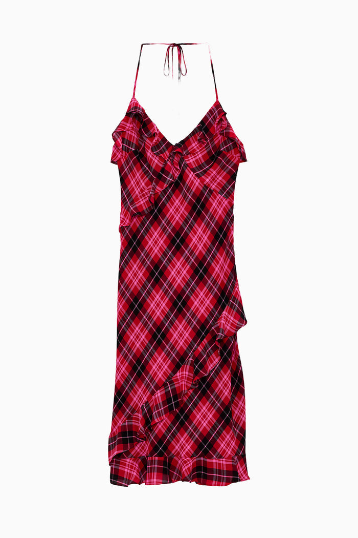 PINK x LoveShackFancy Printed Chiffon Cascade Ruffle Midi Dress