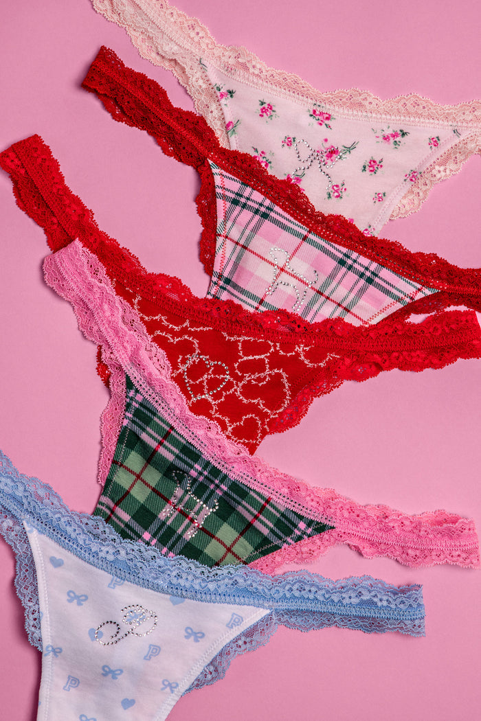 PINK x LoveShackFancy Wink Cotton Thong Panties - Pack of 5