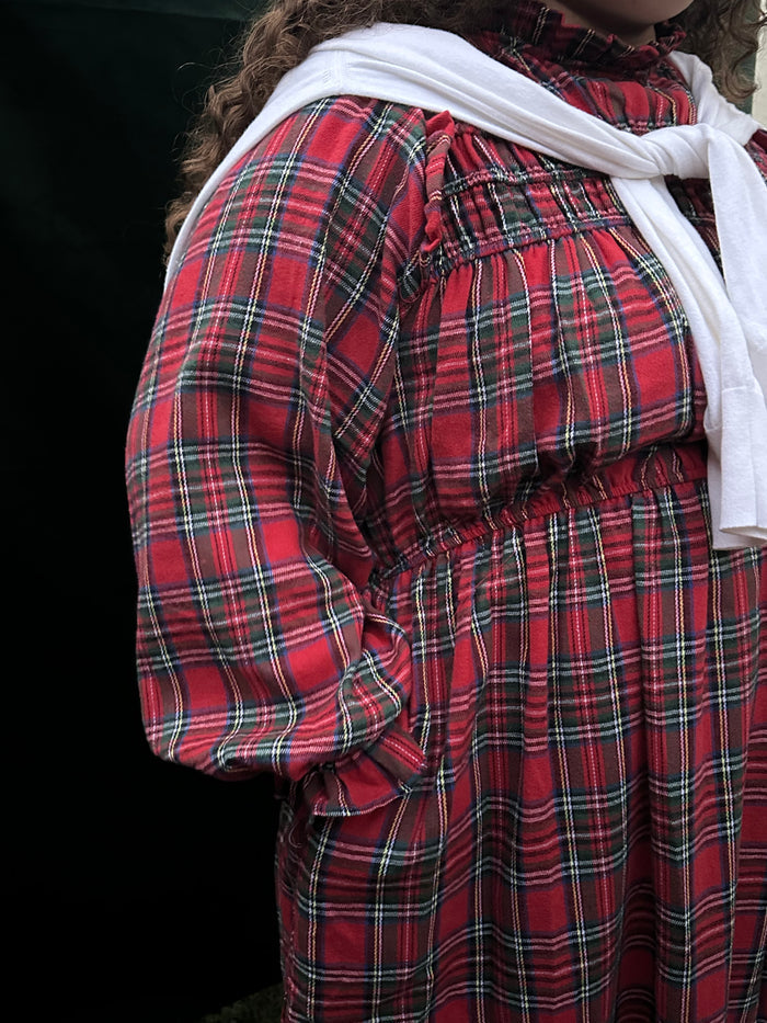Plus Holiday Red Plaid Midi Dress