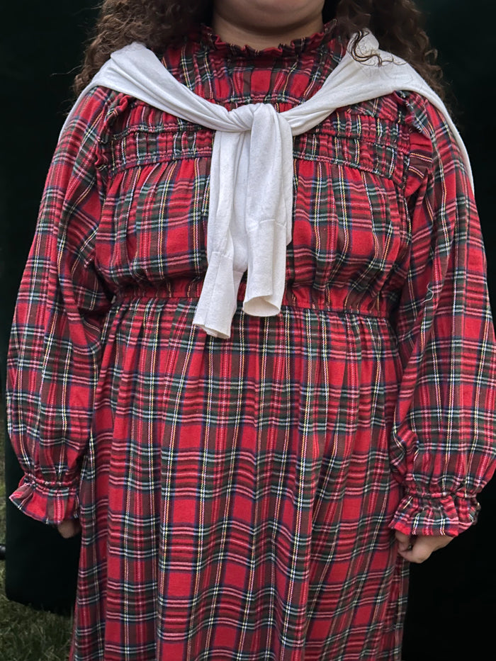 Plus Holiday Red Plaid Midi Dress