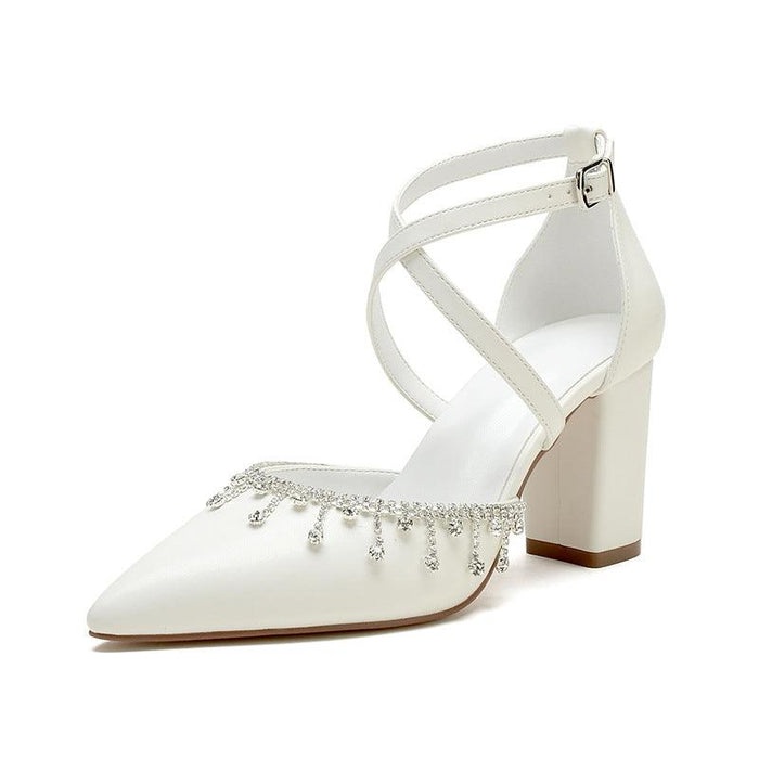 Pointed Toe Dress Flats Crisscross Ankle Strap Crystal Trim Shoes 857237211514
