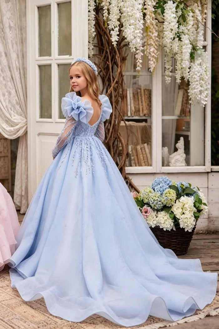 Princess A-Line Puff Shoulder Tulle Flower Girl Dresses 1058088245174