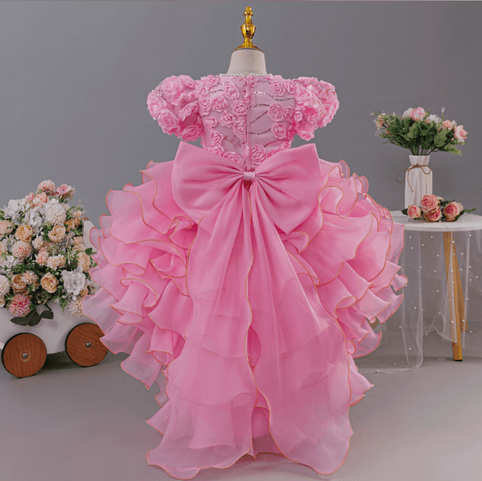 Princess Pearl Short Puff Bubble Sleeve Ruffled Tulle Flower Girl Dresses 1030620832344