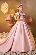 Princess Puff Short Sleeve Floral Rhinestone Satin Flower Girl Dresses 1028531621205