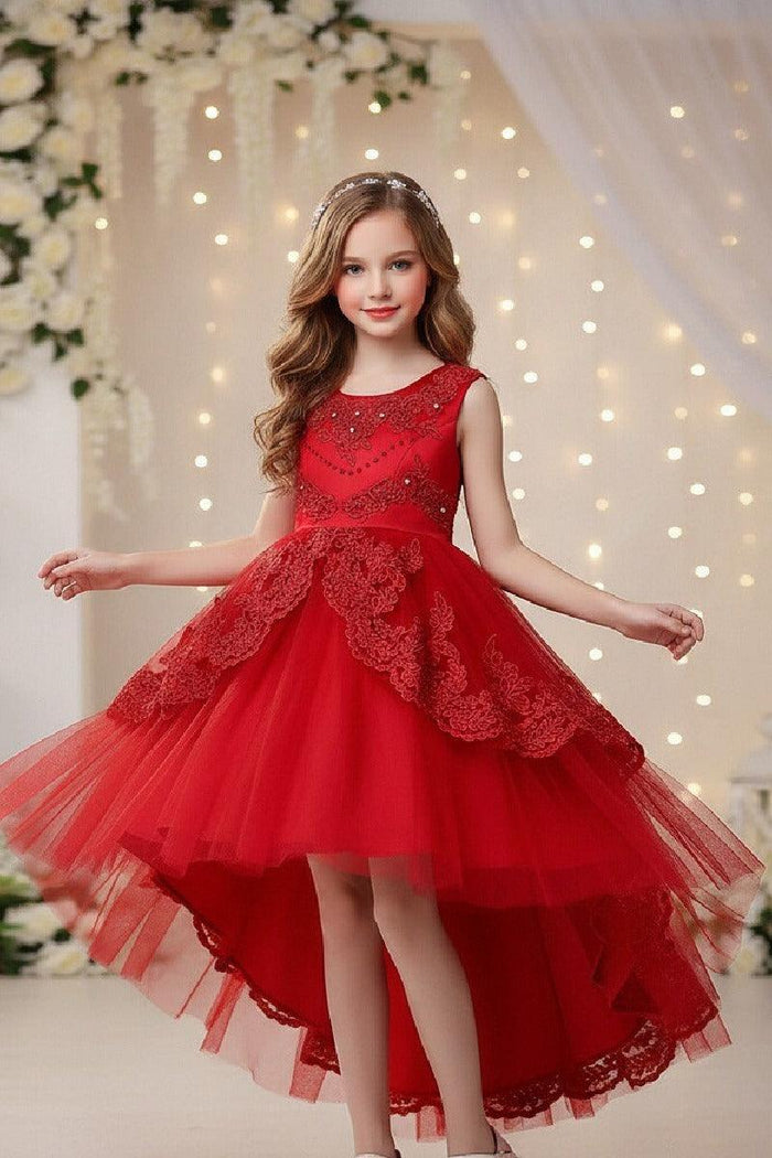 Princess Round Neck Sleeveless Double Layer Lace Overlay Tulle Flower Girl Dresses 1031501196583