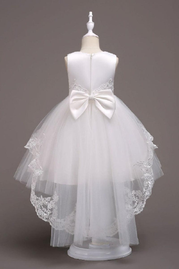 Princess Round Neck Sleeveless Double Layer Lace Overlay Tulle Flower Girl Dresses 1031501196583