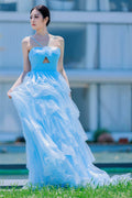 Princess Sweep-Brush Train Tulle Prom Dress CS0493 - COCOMELODY