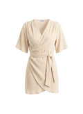 Dresses APLA Psi Crinkled Mini Wrap Dress Off White Apoella