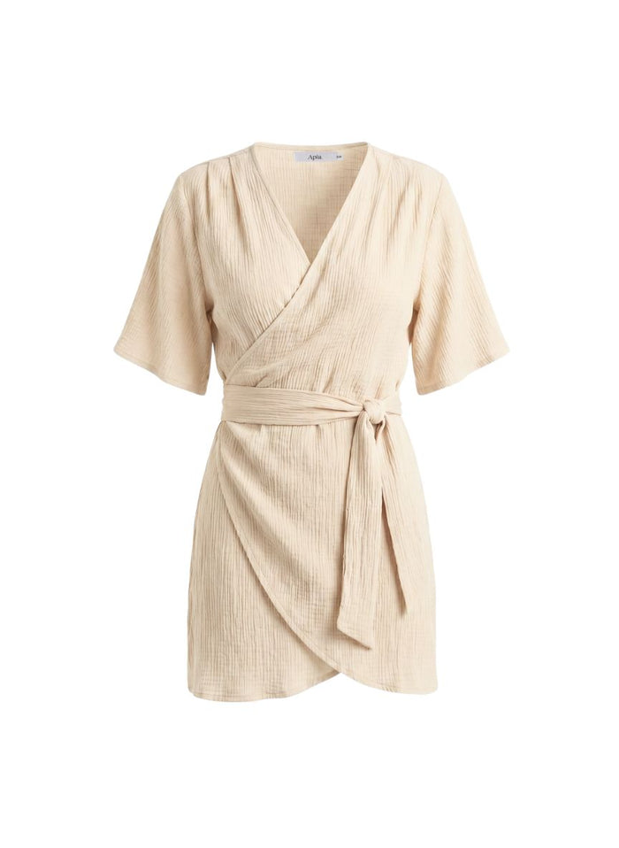 Dresses APLA Psi Crinkled Mini Wrap Dress Off White Apoella