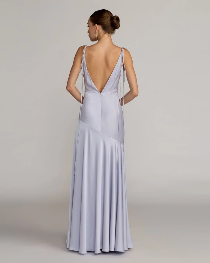 Purple Charmeuse Cowl Gown With Thin Bow Straps Ieena for Mac Duggal