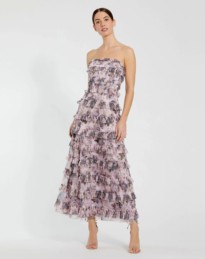 Purple Strapless Micro Ruffle Dress - Mac Duggal