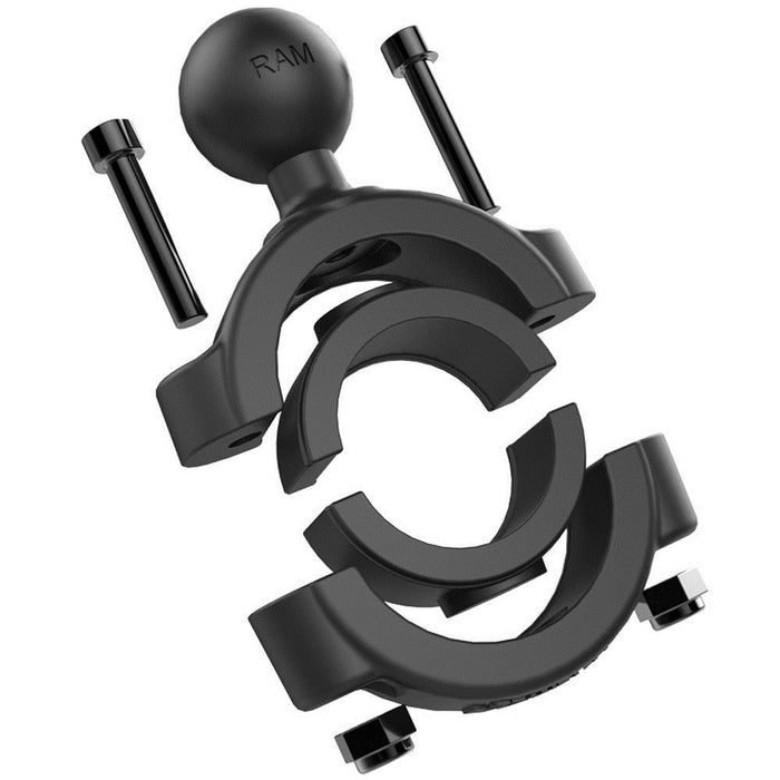 RAM Torque Mount  1" Ball Black 1 1/18 Inch-1 1/12 Inch: RAM® Torque™ 1 1/8" - 1 1/2" Diameter Handlebar/Rail Base with 1" Ba